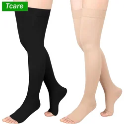 1 Pair Thigh High Compression Stocking for Women and Men, 20-30mmHg Toeless Compression Socks for Varicose Veins, Edema, Flight