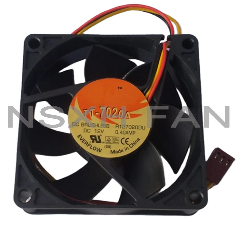 3PIN Ball Bearing Cooling Fan, controle de temperatura, PWM, 7cm, 12V, 0.40A, TT-7020A, Novo