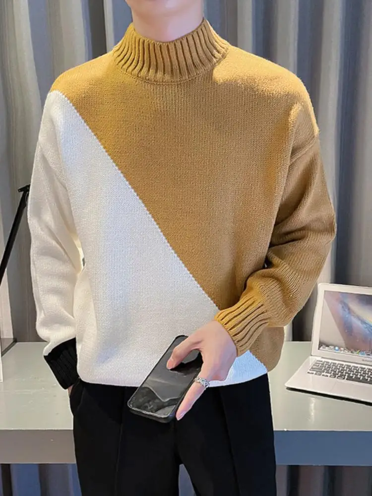 

Мужской трикотажный джемпер с высоким воротником и длинными рукавами, модный, осенне-зимний, молодежный, для активного отдыха, без бренда