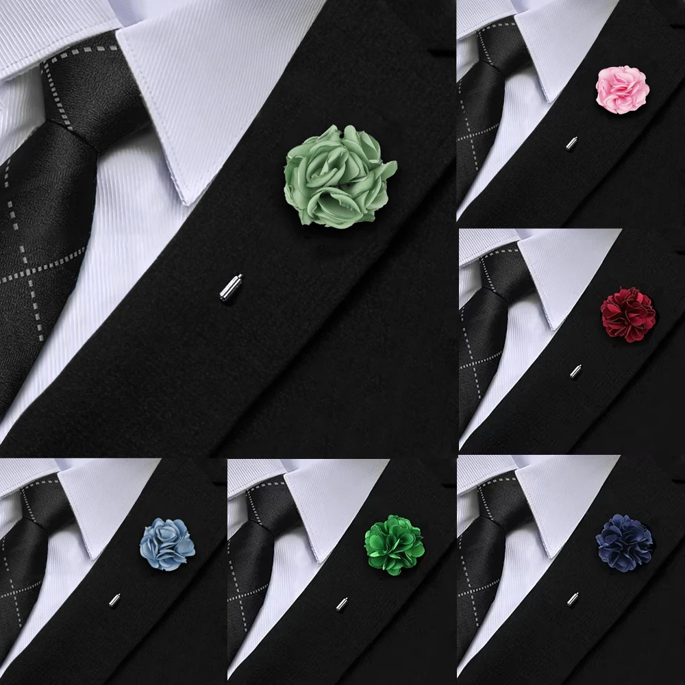 Men's Handmade Brooch Green Fabric Floral Brooch Pin Suit Shirt Corsage Collar Lapel Pin Wedding Boutonniere Clothes Accessories