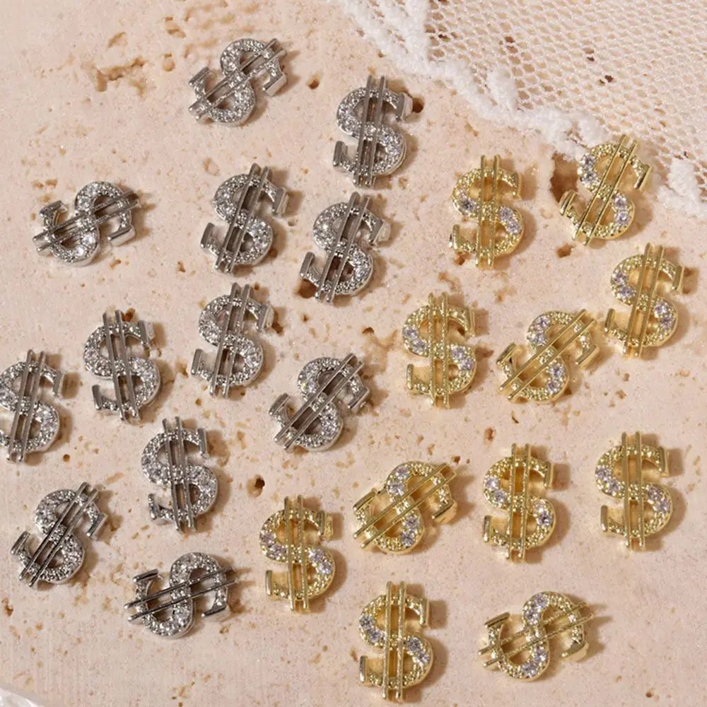 シルバー/ゴールド合金製マネーコインデザイン3DネイルアートDIYネイルジュエリーネイルアートラインストーンドルネイルアートデコレーション