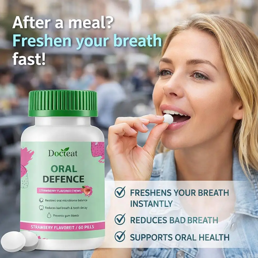 Docteat Strawberry Flavor for Oral Microbiome Balance with Hydroxyapatite Xylitol & Probiotic Complex and Daily Cleaning 60Pills - view 2