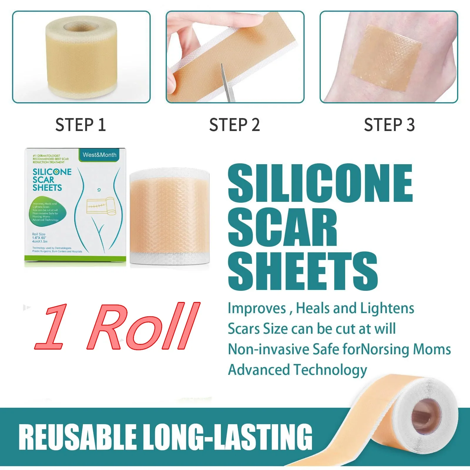 3 Rotoli di Silicone Cicatrice Lenzuola Riparazione Della Pelle Patch di Rimozione Autoadesiva Smagliature Nastro Terapia Patch Bruciare Acne Cicatrice Cura Della Pelle