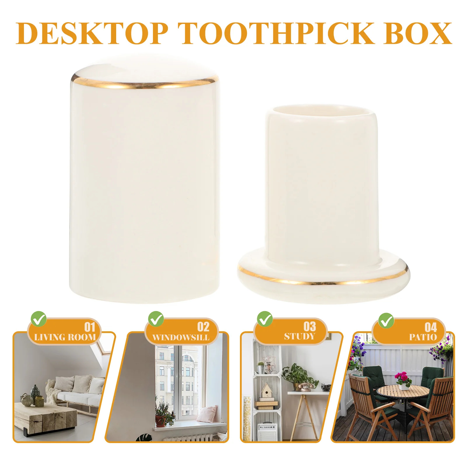 

Ceramic Toothpick Dispenser Lid Designed Household Toothpick Holder Desktop Multi-Function Container for Cotton Swabs