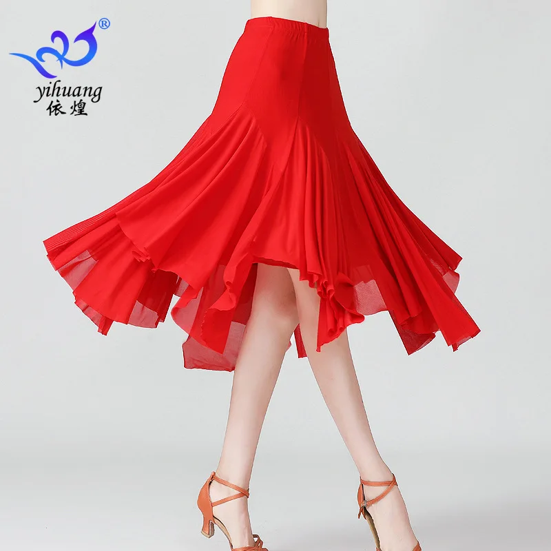 1pcs/lot woman fashion solid latin dance skirt lady irregular tango dance mid-length dance skirt