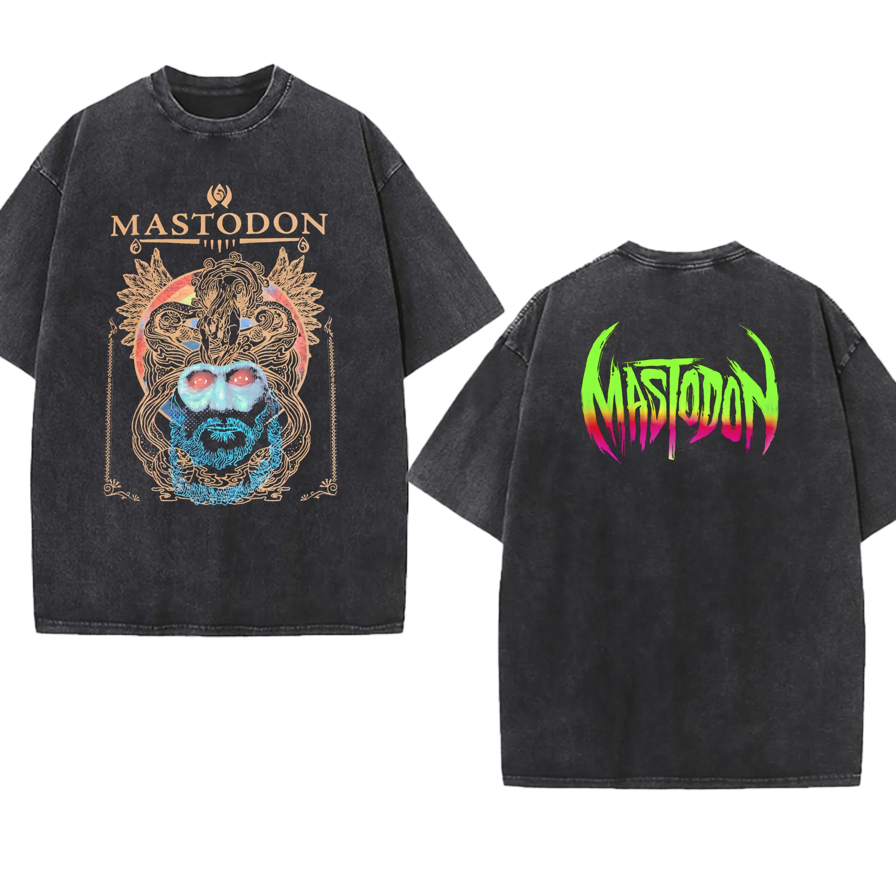 Fashion Casual Band Men's Clothing Graphic Mastodons Washed T-Shirts Short Sleeve  Rock and Roll tees