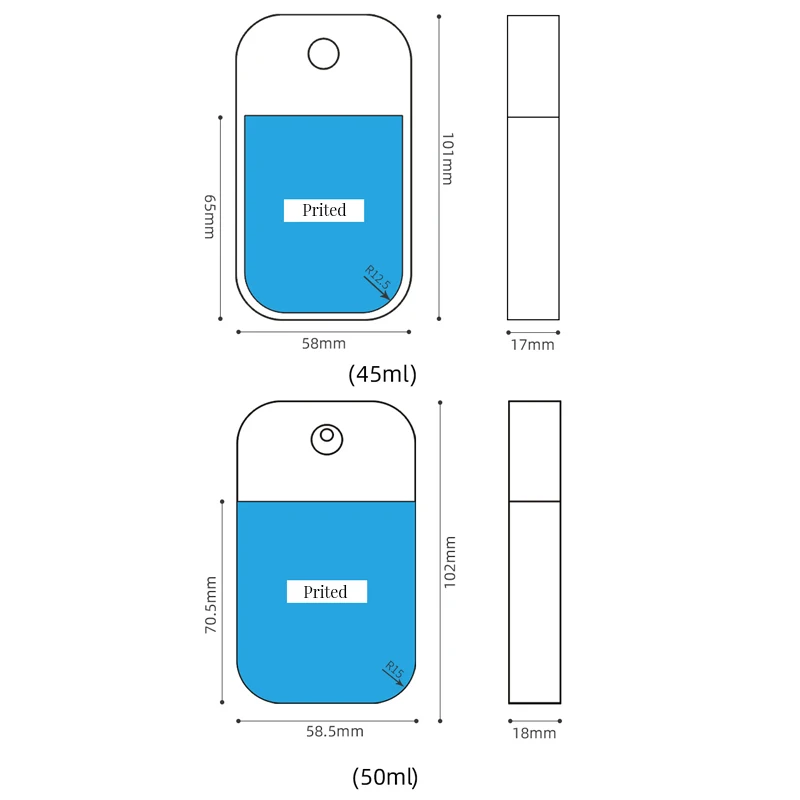 Custom Logo Portable Spray Bottle Fine Mist Card Type Alcohol Disinfectant Hand Sanitizer 45/50ml Epidemic Prevention Supplies