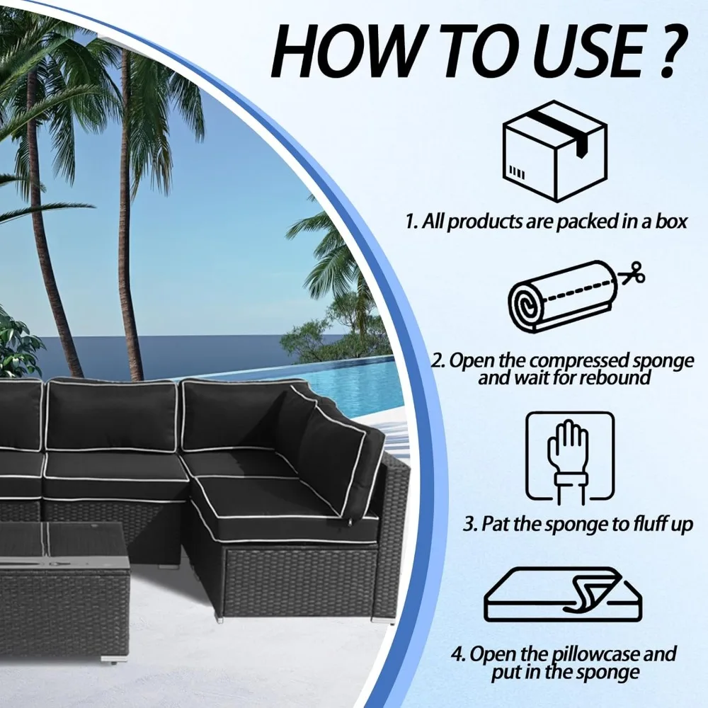 وسائد مقاومة للطقس مكونة من 14 قطعة لمجموعة أريكة الروطان الخارجية المكونة من 6 مقاعد #6