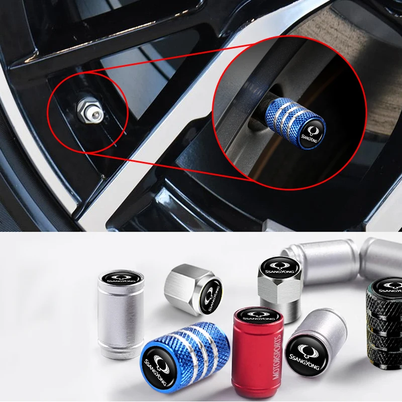 Car Metal Tire Valve Caps Knurled Core Cap Accessories Tire Dust Cap For SsangYong Actyon Korando Rexton Kyron Rodius Tivoli Mus