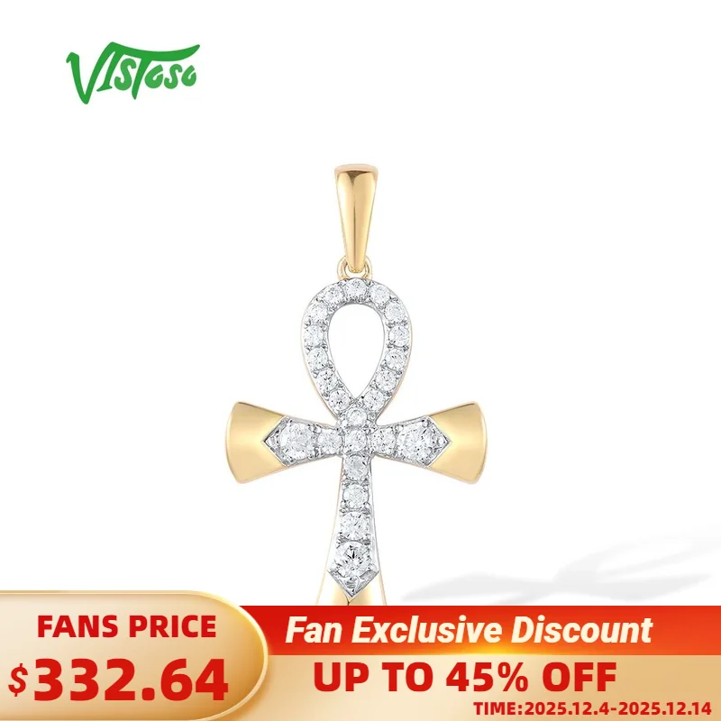 

VISTOSO Pure 14K 585 Yellow Gold Pendant For Women Sparkling Diamond Cross Pendant Classic Trendy Gifts Party Fine Jewelry