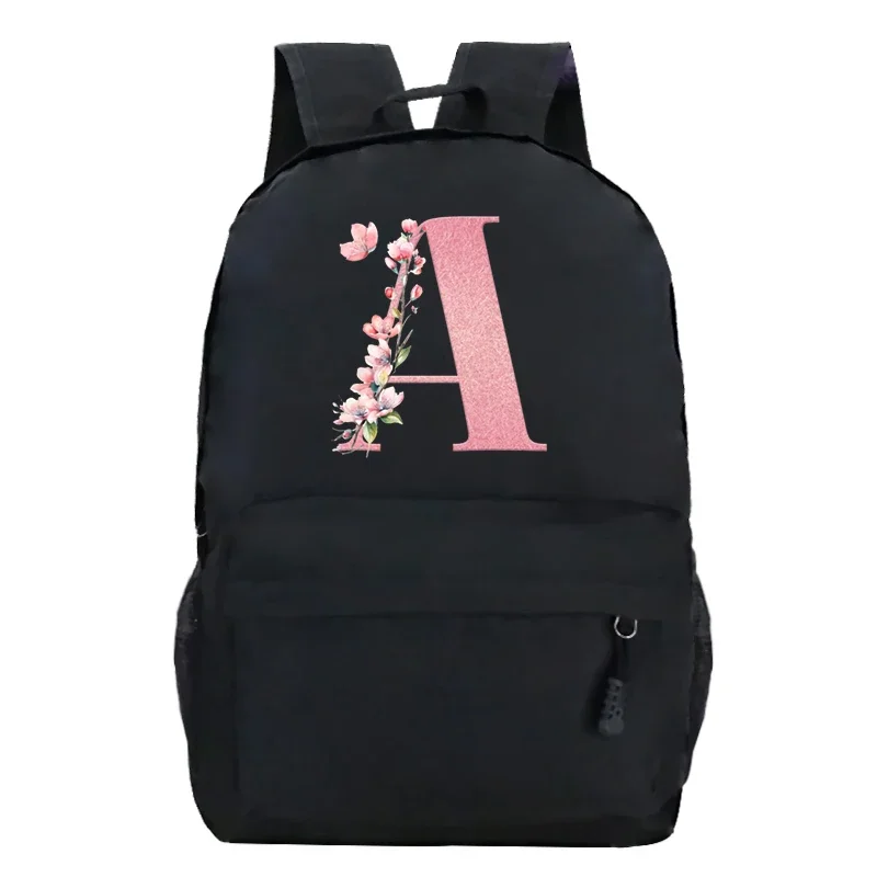 Bags for Women School Backpack Girl’s Bag Pink Sakura A-Z Alphabet Floral High Street Fashion Camp Shoulder Aesthetic Schoolbags