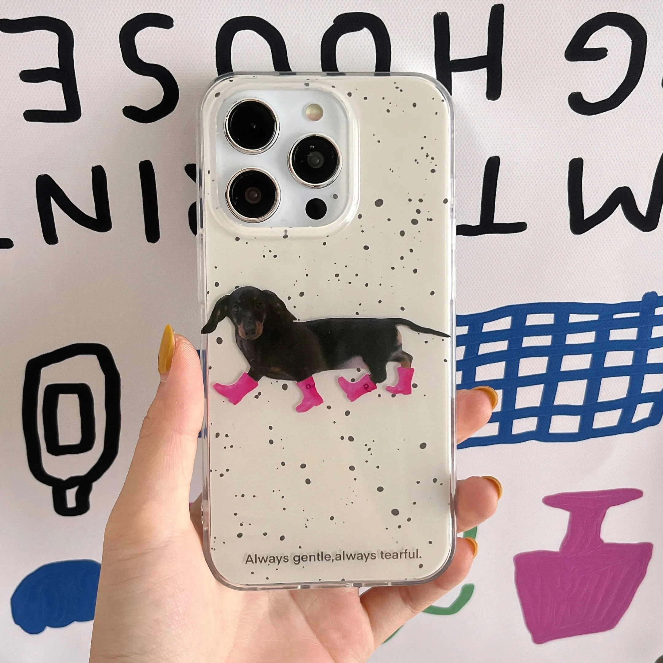 Korean INS Cute Dog in Red Boots Double Layers IMD Phone Case for iPhone 15 14 13 11 Pro Max Plus Back Cover for 12 Pro Max