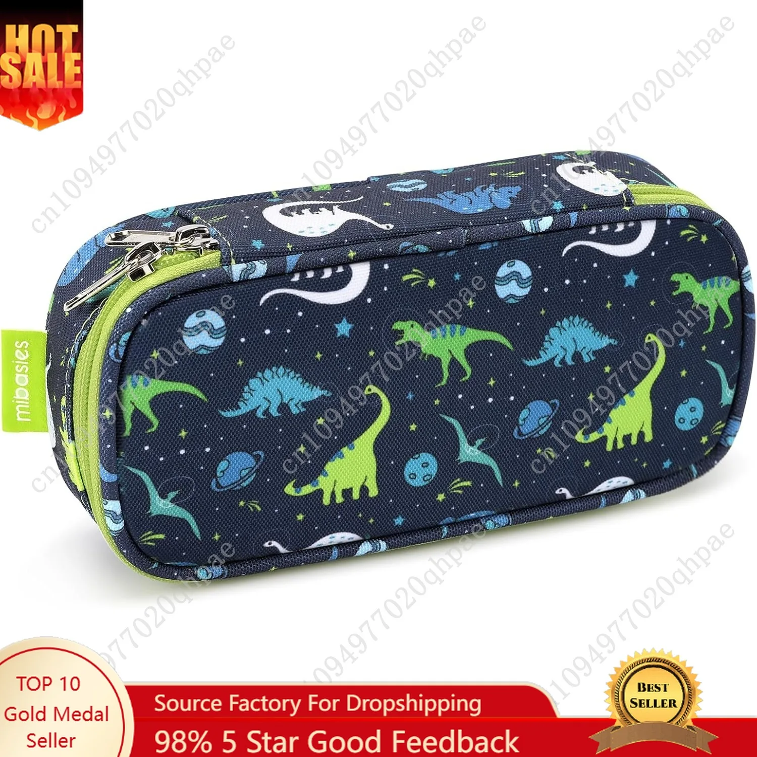 

mibasies Boys Pencil Case for Kids, Multi-Slot Pencil Pouch, Galaxy Dinosaur Blue
