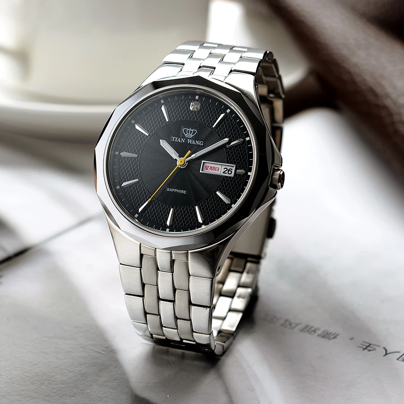 TIAN WANG 2025 New Watch Men's Quartz Watches Mens Real Diamond Wristwatches Dual Calendar Business Mens Wrist Watch Male Clock