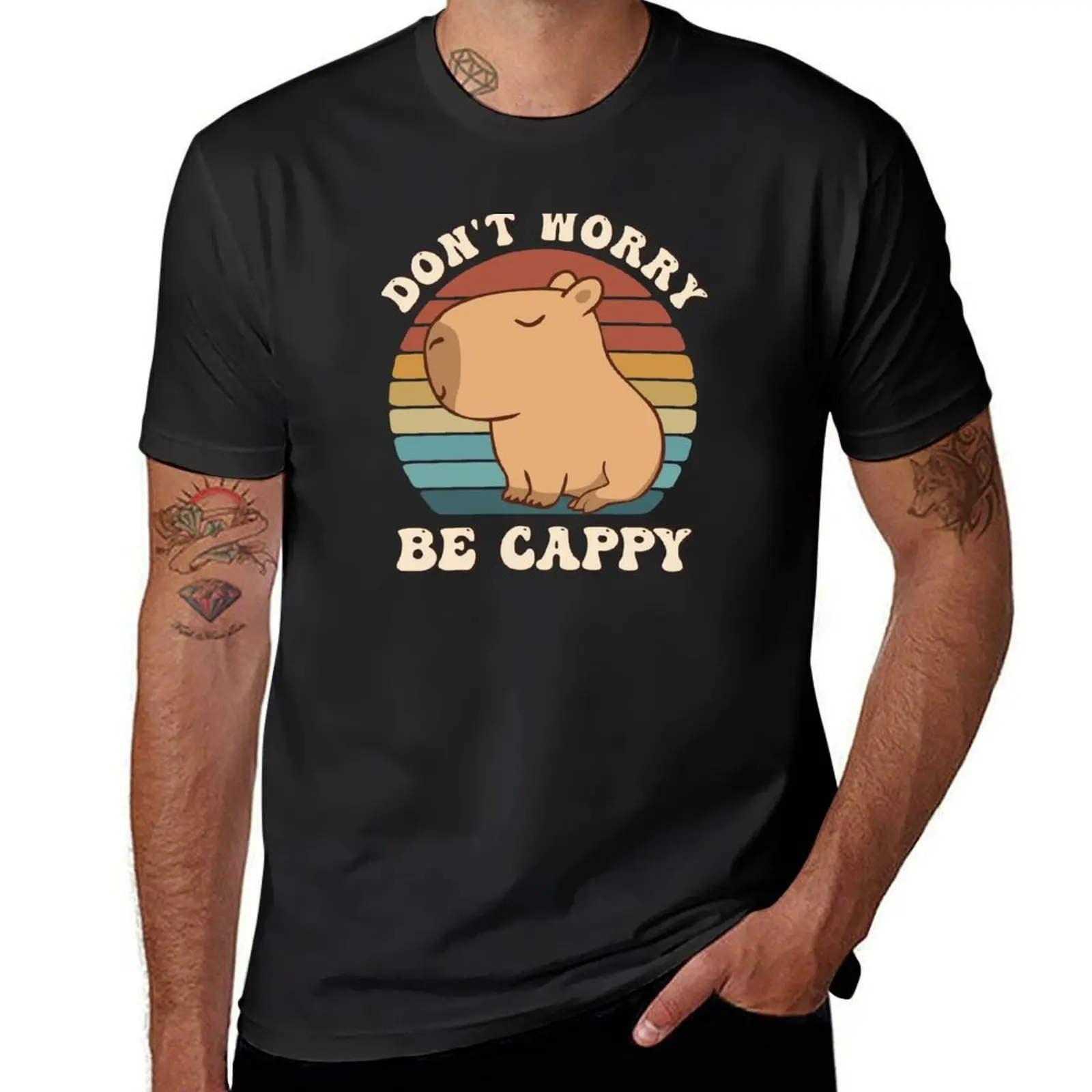 Retro Rodent Capybara Dont Be Worry Be Cappy Funny Saying T-Shirt anime customs design your own T-shirts for men cotton