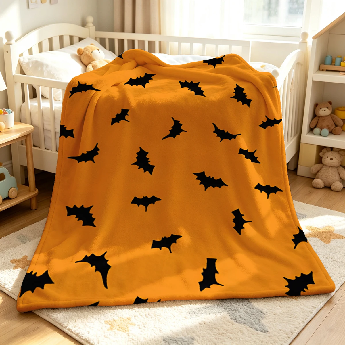 Orange Jagged Bat Set Winter Summer Flannel Blanket Throw Fleece Soft Fuzzy Plush Cozy Fleece Blankets for Sofa Ideal Gifts