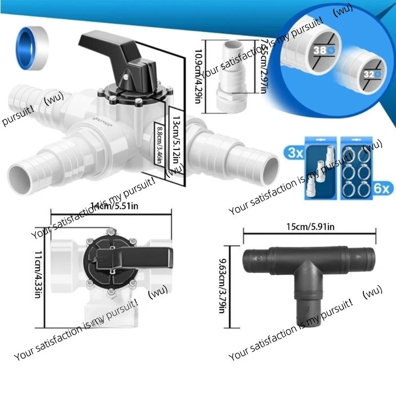 

12 Pieces Pool Bypass Valves Set With 3 Way Connection For Sand Filter Systems