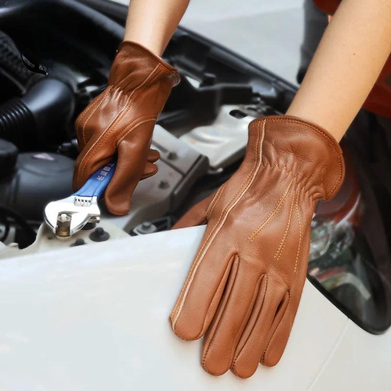 Imagem -04 - Brown Vaca Couro Trabalho Luvas Geral Motocicleta Drivers Segurança Jardim Labor Security Protection Glove Homem & Women