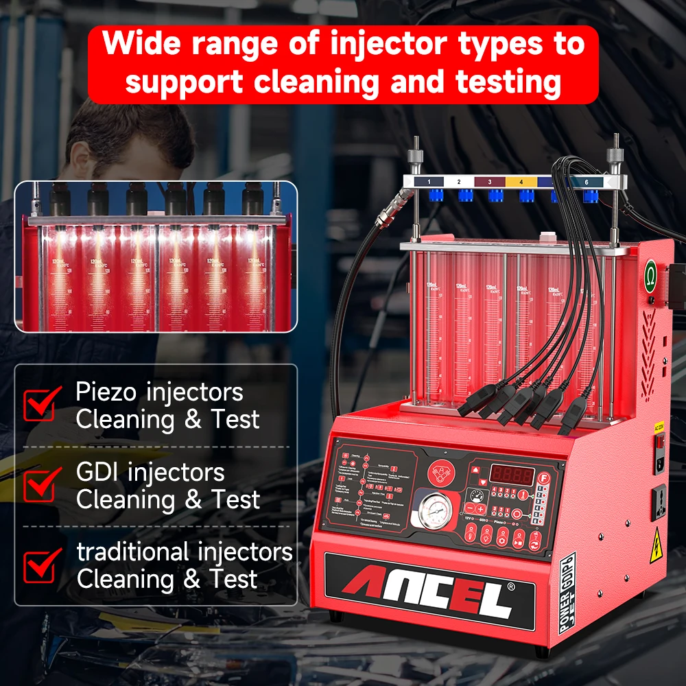 燃料噴射テスターおよびクリーナー,ANCEL-AJ600 gdi,ガソリン車用の6気筒漏れテスト,110v,220v