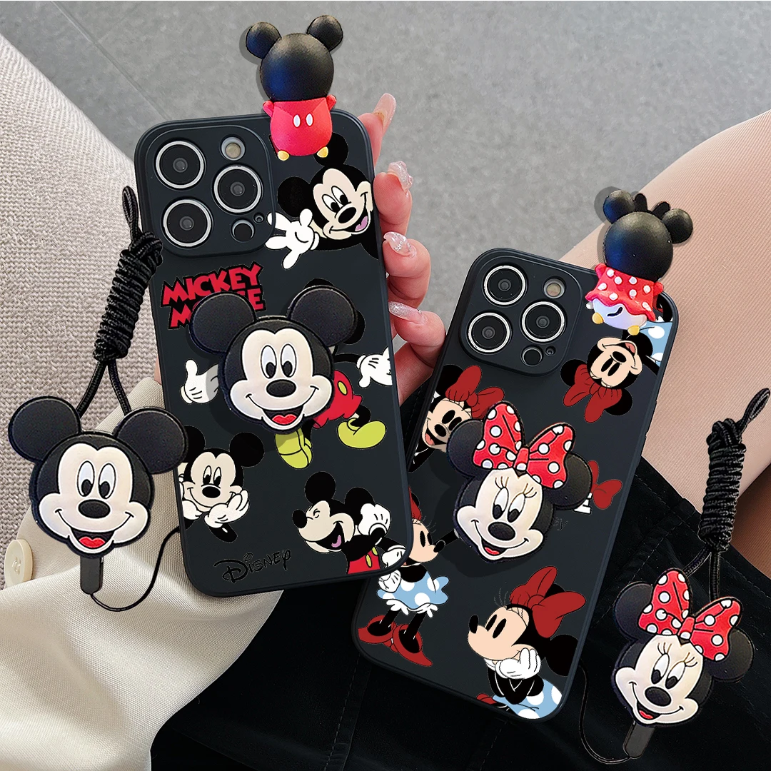 For Vivo Y15s Y17s Y15A Y76 Y35 Y22 Y16 Y02s Y78 Y27 V25 V25Pro V27 Y28 Y38 V30E Four Minnies Case With Holder Rope