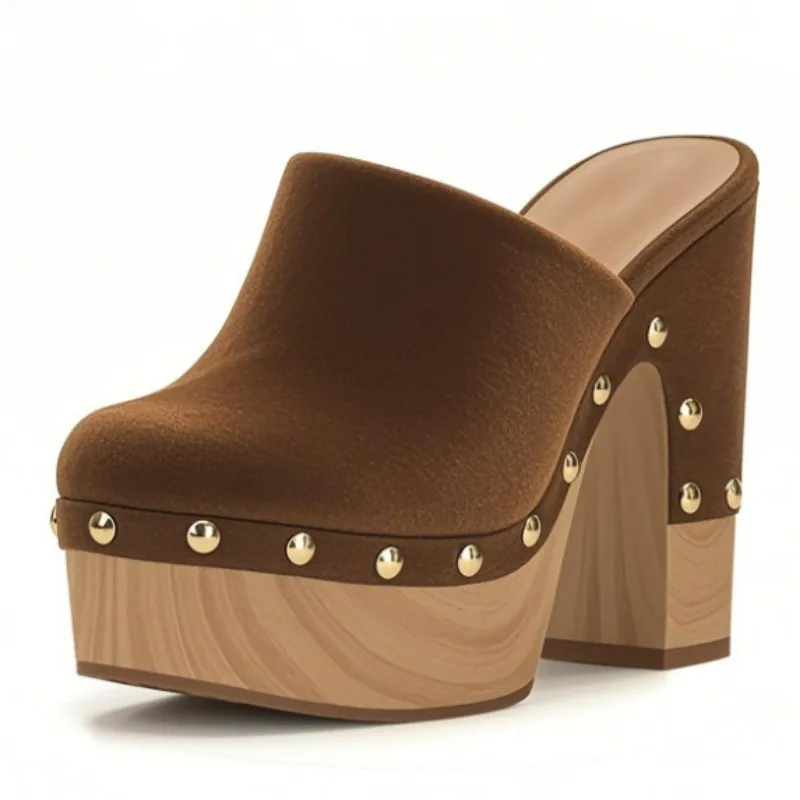 شباشب نسائية عصرية بكعب عالٍ من SHOFOO. شبشب مخملي مغلق عند الأصابع. ارتفاع الكعب حوالي 15 سم. النعال ذات الطراز الغريب.