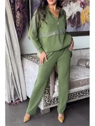 Autumn Winter Long Sleeved Hoodie Pants Women 2 Piece Set Fashion Patchwork Zipper Hoodie Casual Pocket Pants Sports Suit Female