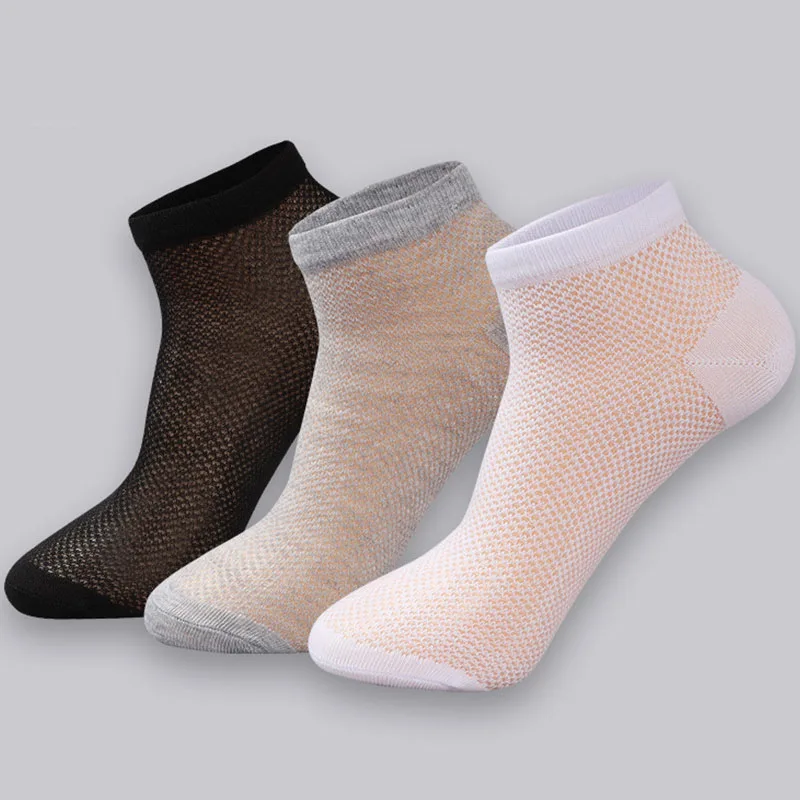 3 Pairs Summer Men Breathable Mesh Socks Thin All-cotton Breathable Black White And Gray Solid Color Ultra-thin Boat Socks