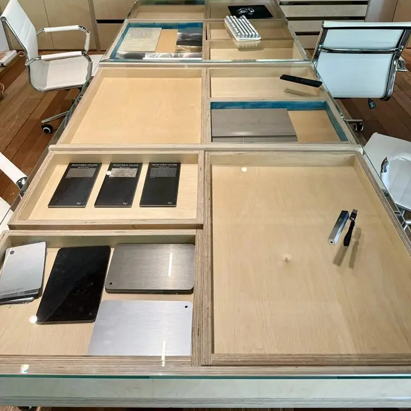 Aluminum profile industrial style conference table birch