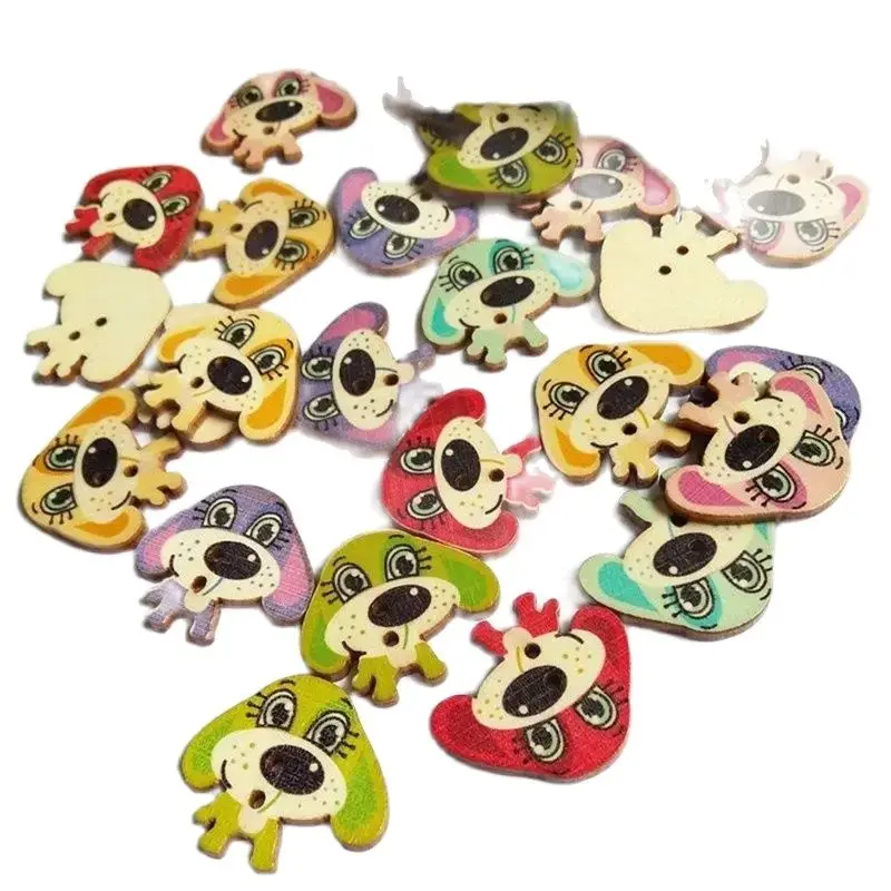 50Pcs/pack dog Buttons 2 Holes Mixed Wood Buttons for Crafts Sewing Scrapbooking Embelishmentsaccessories Scrapbook