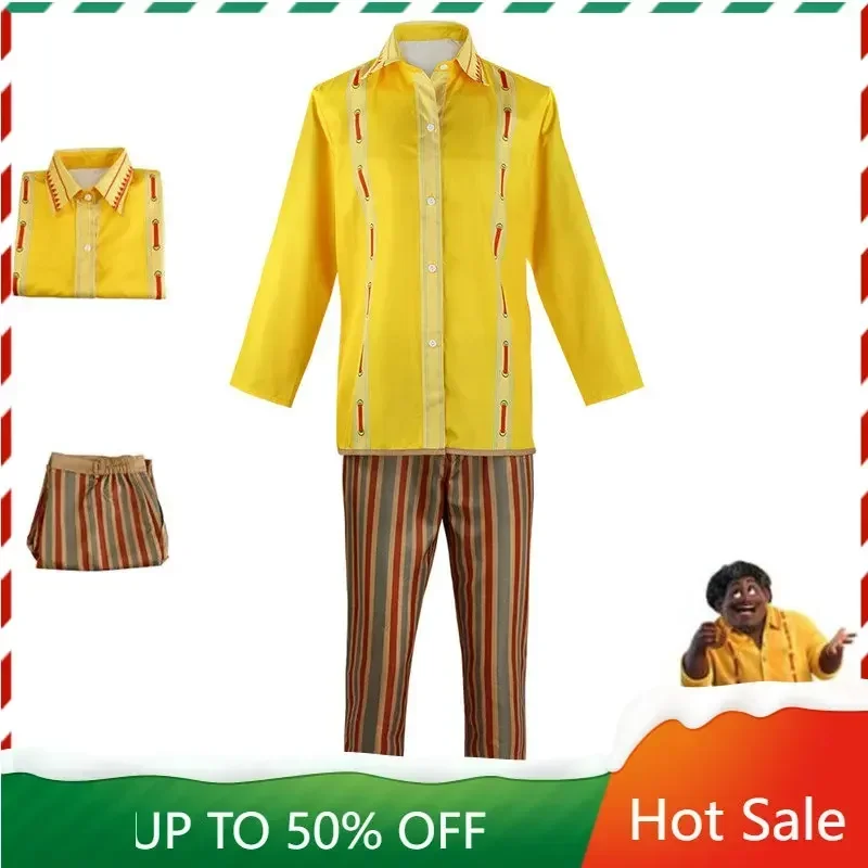 Anime Movie Encanto Felix Cosplay Costume Yellow Long Sleeve Shirt Coffee Color Stripe Trousers Man Woman Adult Halloween Suit