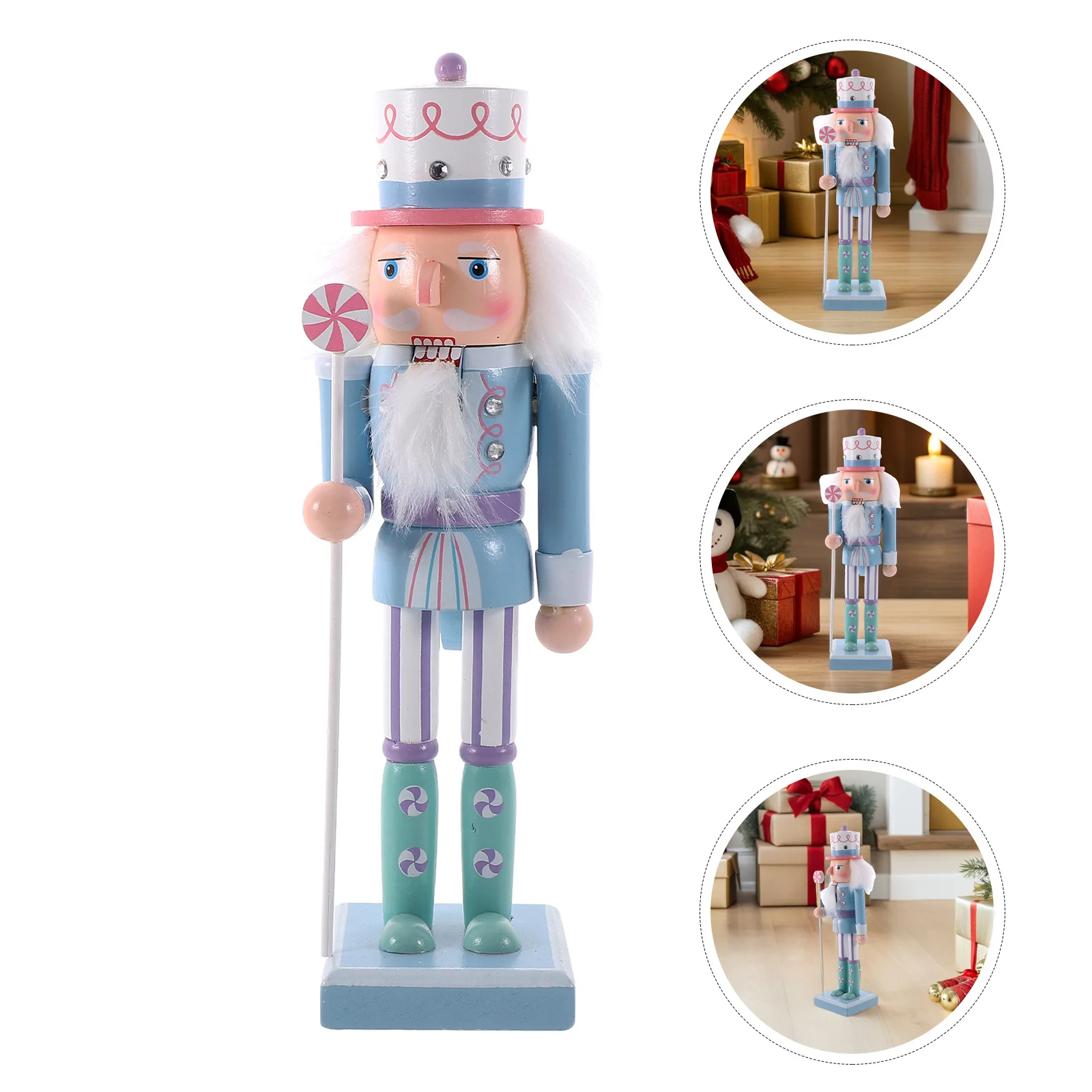 

2Pcs Wooden Nutcracker Soldier Statue 25Cm Candy Inspired Christmas Decoration Handcrafted Desktop Ornament Festive