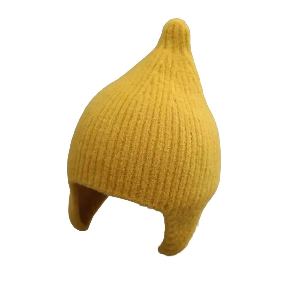 Cute Knitted Kids Beanie Hat Solid Color Warm Ear Protection Hat Thick Fabric Soft Crochet Woolen Hat Girls