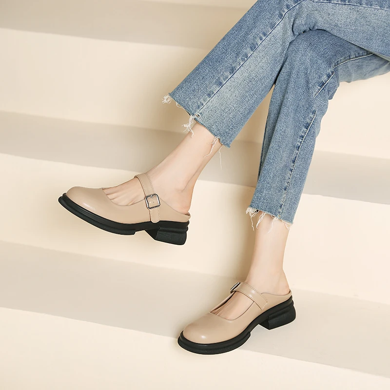 French maiden Mary Jane Baotou slippers low-heel retro student JK small leather shoes with skirt