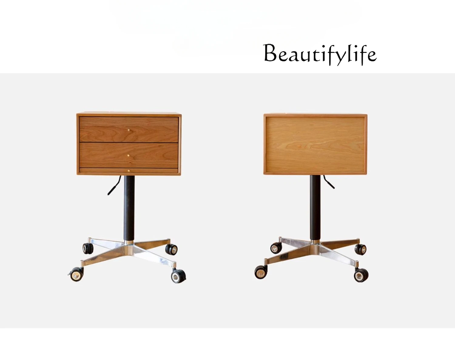 Nordic Design Cherry Wood Adjustable Mobile Small Cabinet Bedside Side Cabinet Projector Solid Wood Small Cabinet