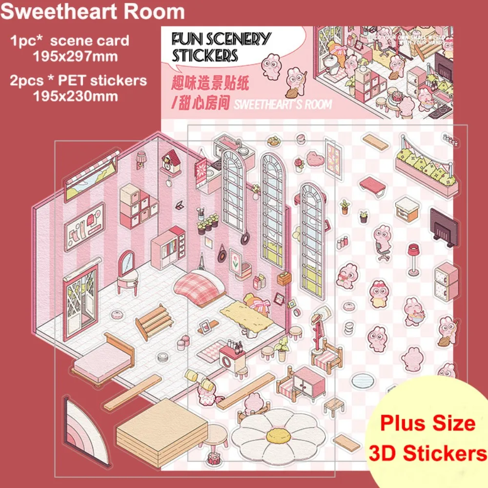 

Плюс размер 3D пейзажная наклейка мультфильм визуальное укладка сцена кабины карманная наклейка карманная сцена кабины студент ребенок ребенок