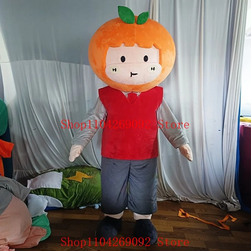 

Cute Orange-headed Boy Theme Mascot Costume Plush Unisex Cartoon Character Outfit Event Performance Brand