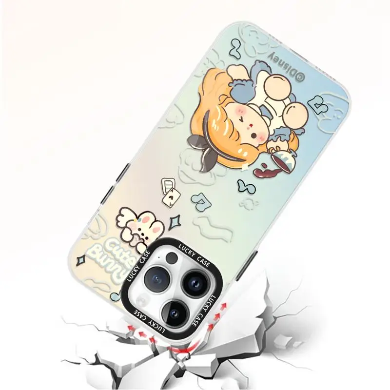 Disney Alice In Wonderland for iPhone 15 14 13 12 11 pro Max XS XR X 7 8 Iridescent Laser Clear Gradient Color Matte Phone Case