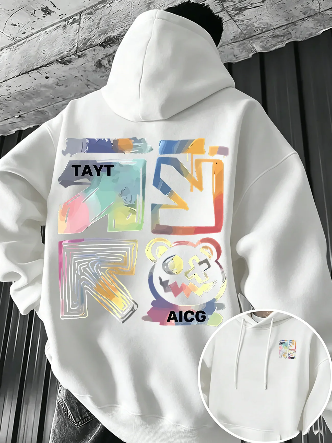 Graffiti Bear Arrow Hoodie Unisex Men Women Colorful Street Art Back Print Graphic Y2K Casual Streetwear Pullover Sweatshirt
