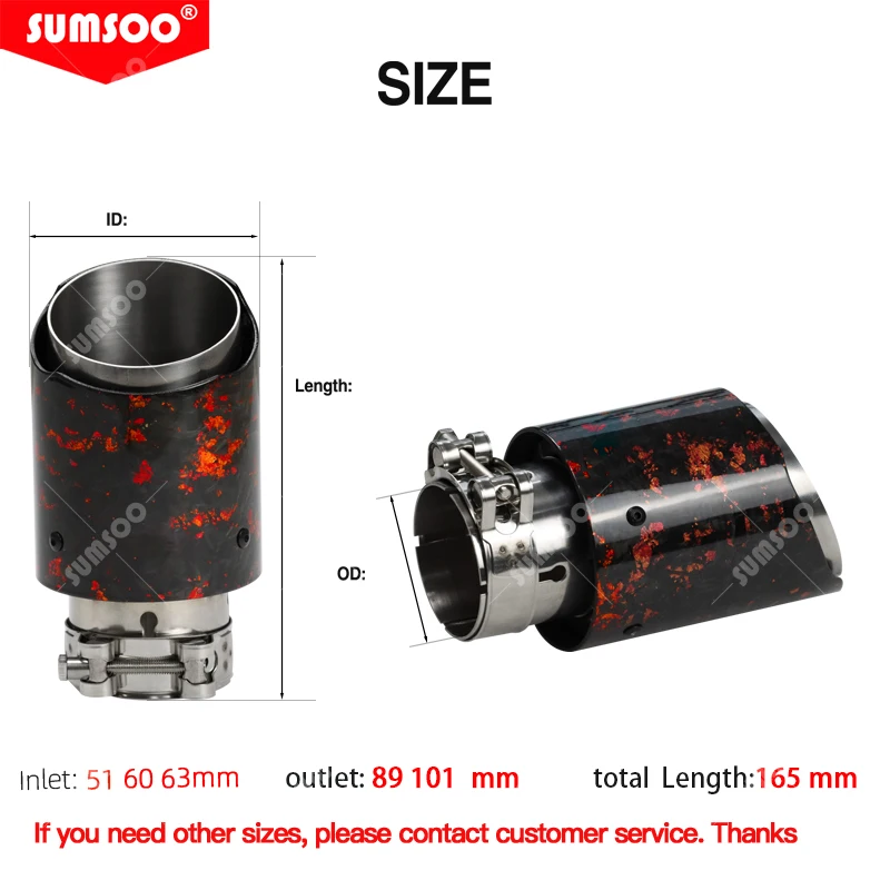 New 1PCS  SUMSOO RED Forged Carbon Muffler Tip Exhaust System Universal Straight Stainless Black Exhaust Mufflers nozzle tips