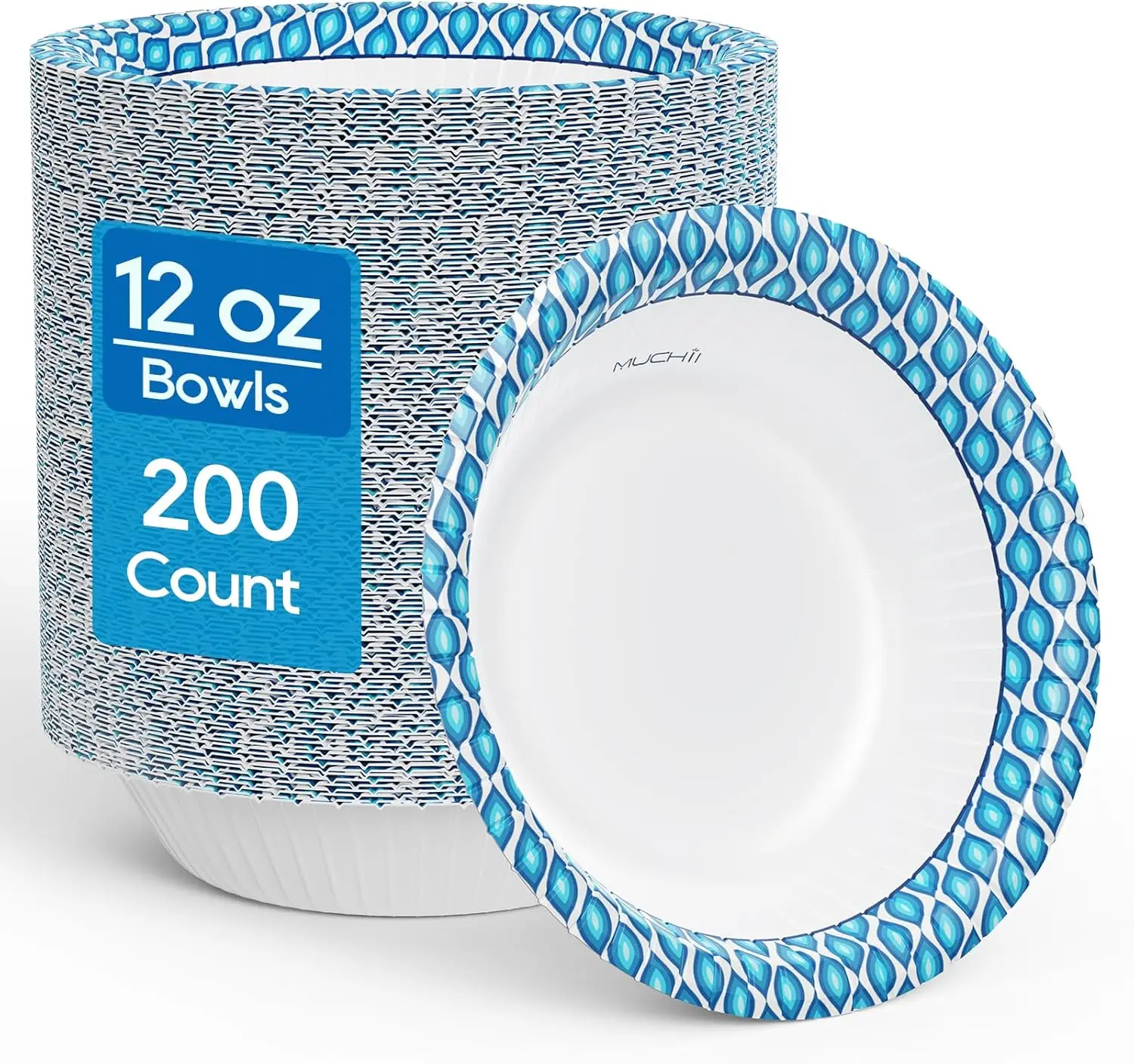 

12 Oz Paper Bowls 200 Counts Disposable Bowls, Printed Soak Proof Small Bowls for Breakfast, Lunch, and Dinner Meals
