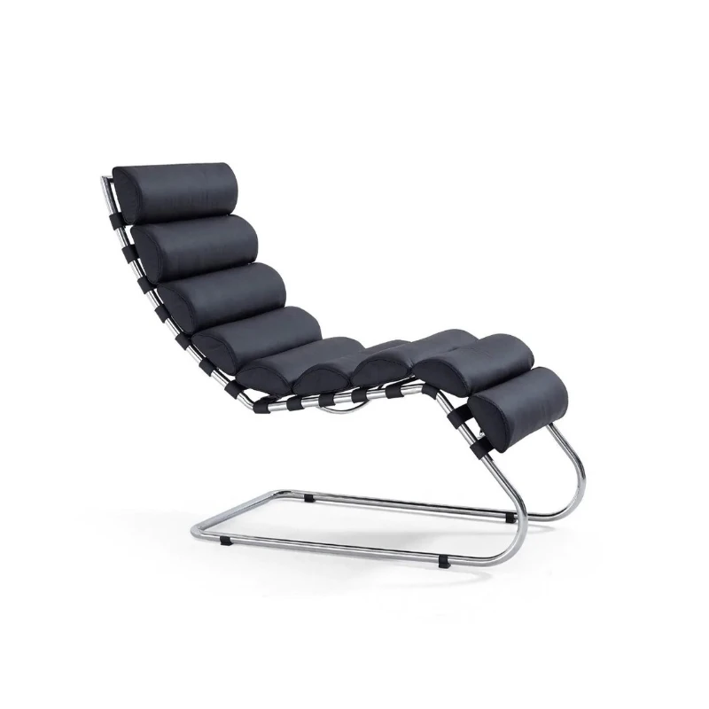 

Cowhide recliner home living room lazy sofa balcony urban stainless steel lounge chair