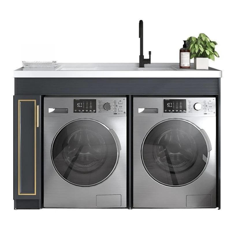 

Balcony double washing machine cabinet, combined space aluminum laundry cabinet with rubbing board