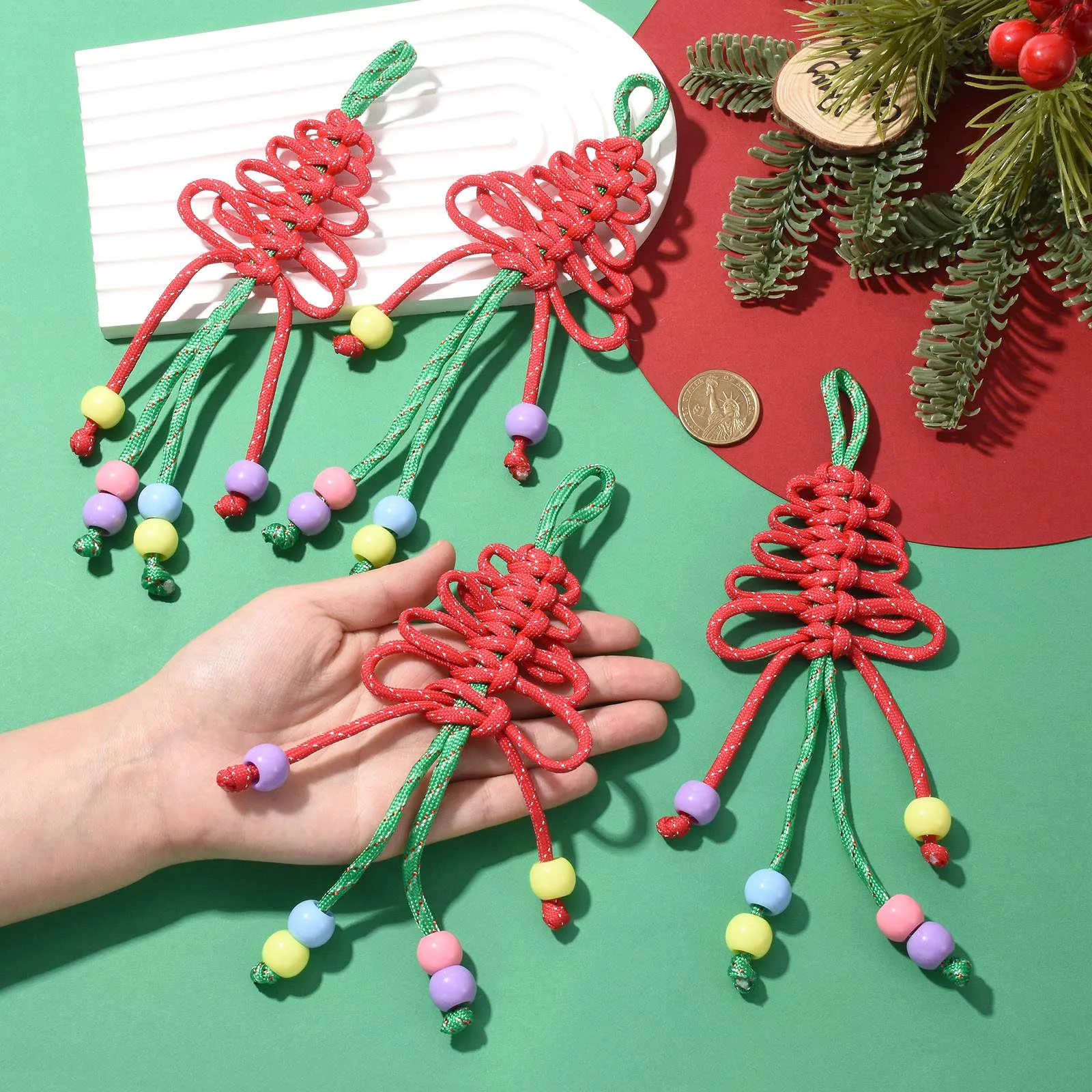 PandaHall 4 Stück Weihnachtsbaumschmuck, Polyester/Spandex Quastenkordel 205x74mm für DIY Schmuckherstellung & Feiertagsbasteleien – Detail 4