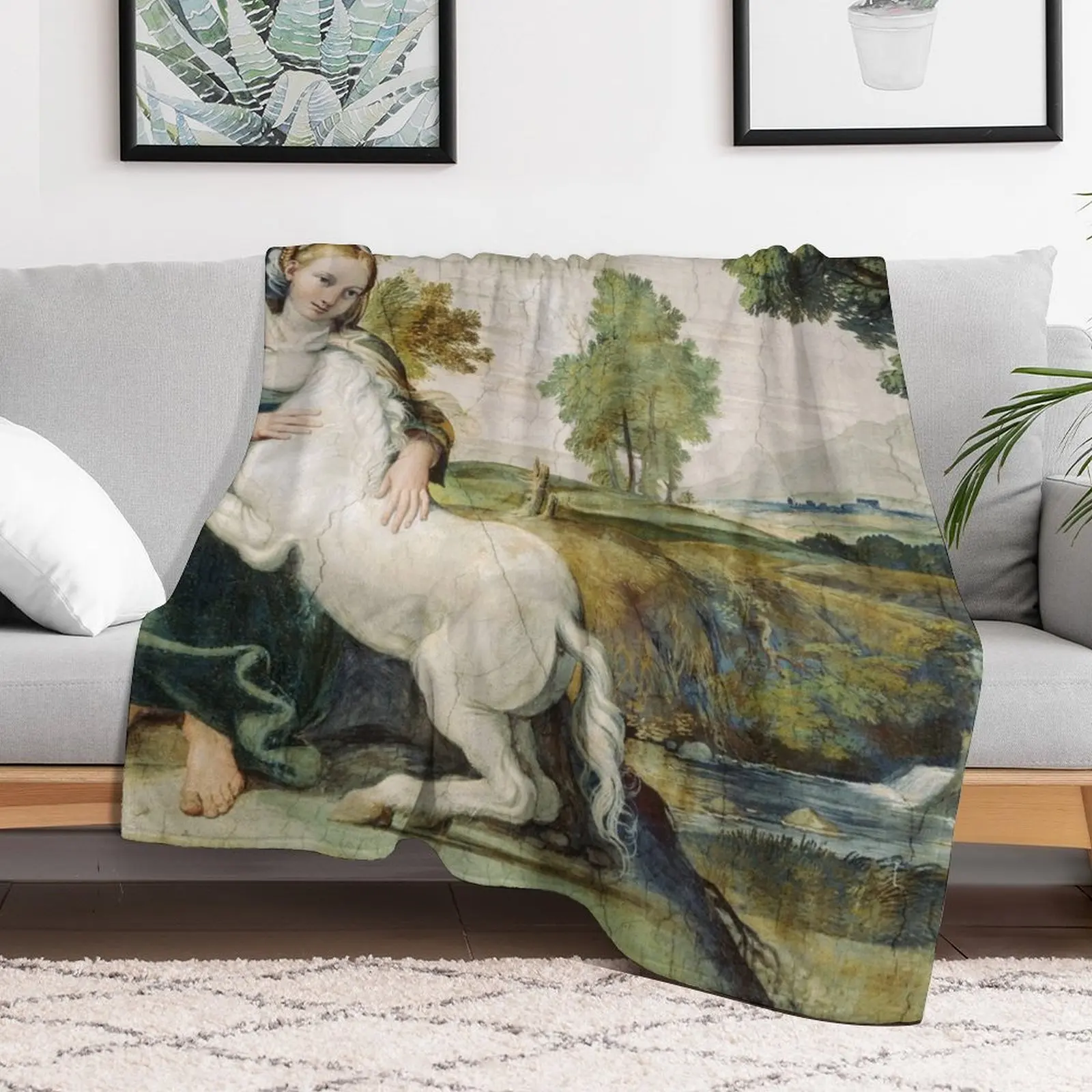 THE MAIDEN AND THE UNICORN IN LANDSCAPE Throw Blanket Bed linens Plaid Kid'S Blankets