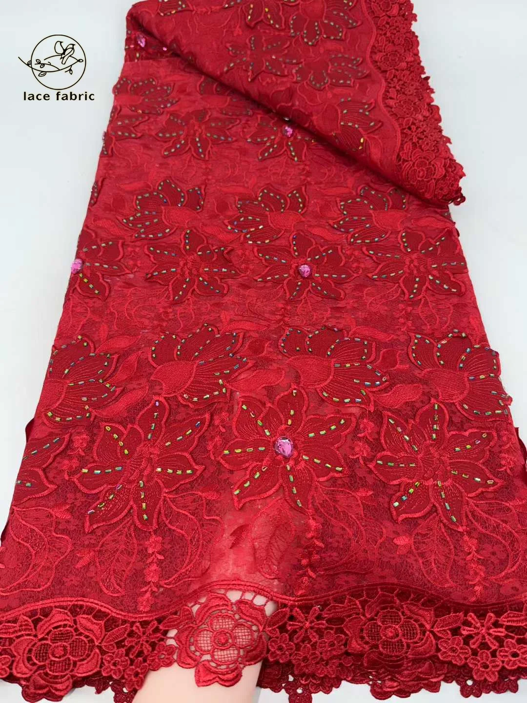 African Guipure Cord Lace Embroidery 2026 Nigerian Multicolor Stones Water Soluble Lace Fabrics French Mesh Fabric For Wedding