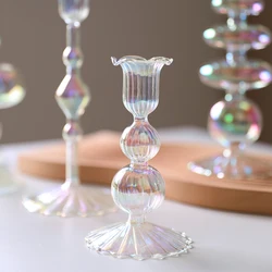 Candle Holders Glass Clear Rainbow Candlesticks for Wedding Hydroponic Glass Container Small Vase Table Centerpiece Home Decor