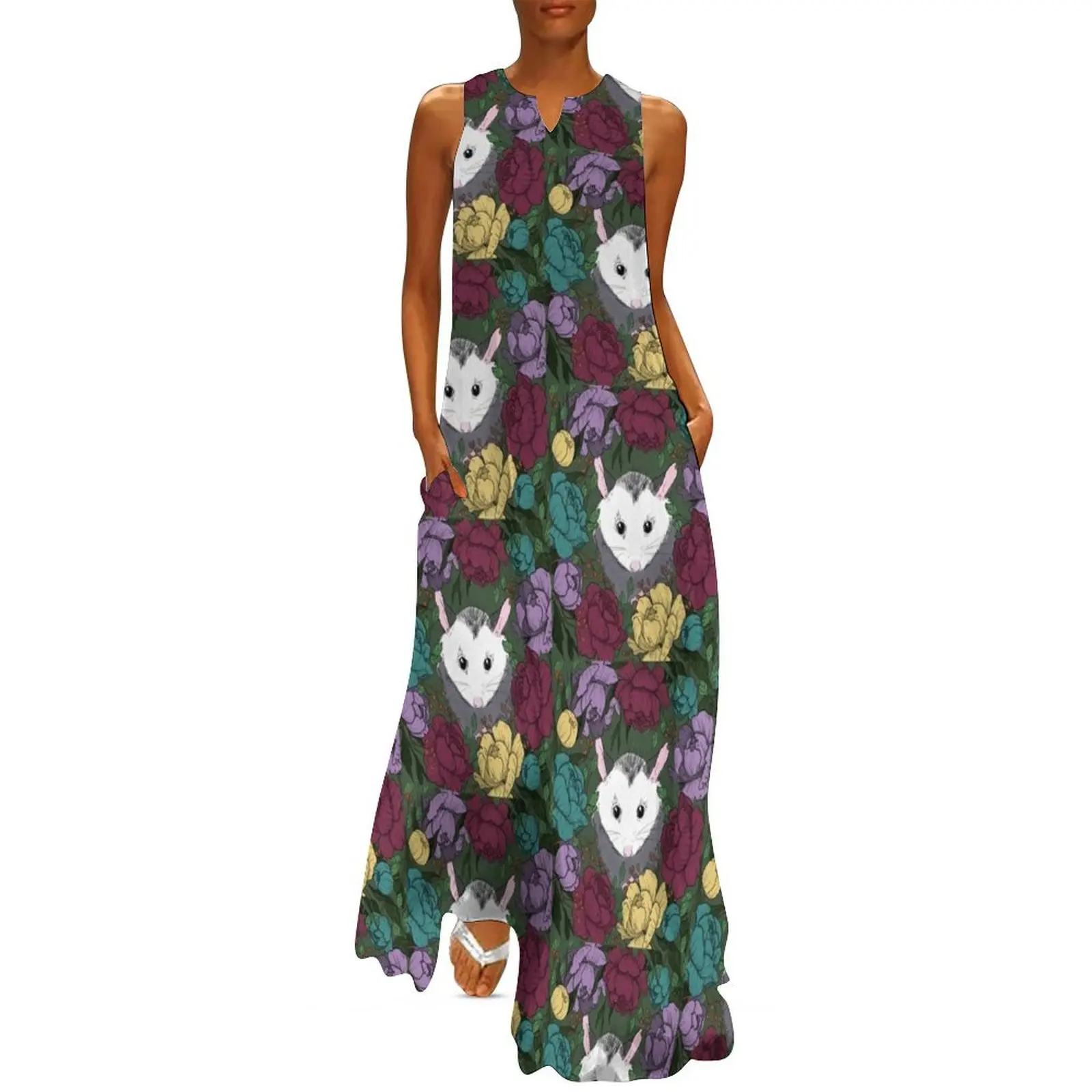 

Possum in Flowers Long Dress Women's evening dress summer women's suit women clothes Prom gown