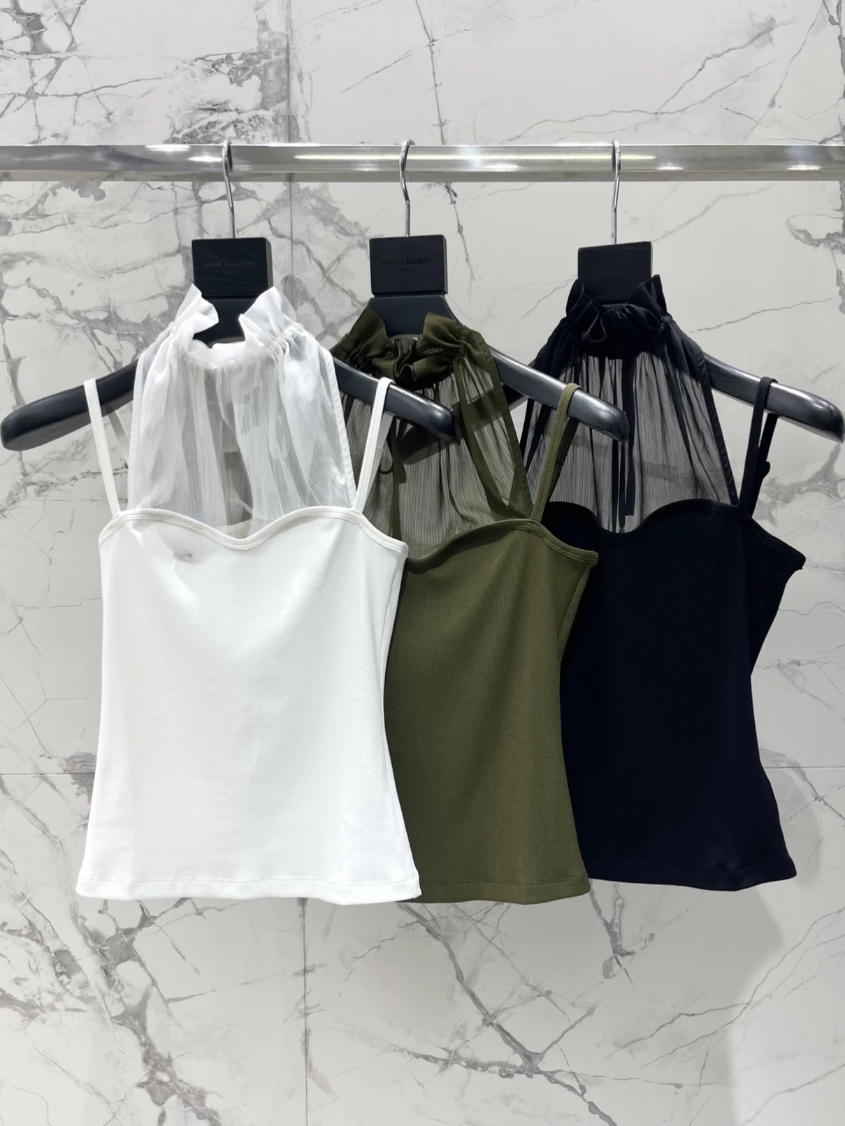 

Women's Pure Desire Mesh Paneling Halter Top Inner Wear Sexy Backless Design Breathable Summer Tank Top Polyester Fiber