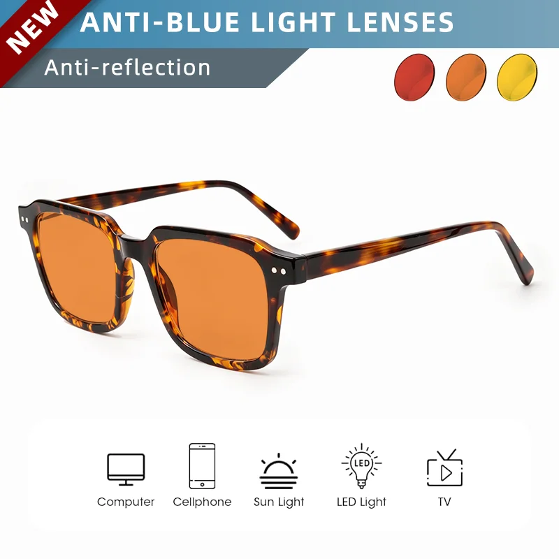 

OKH 2026 Fashion New Men High Quality Retro Square Anti Blue Light Glasses Oranges Lens Sleep Aid Glasses