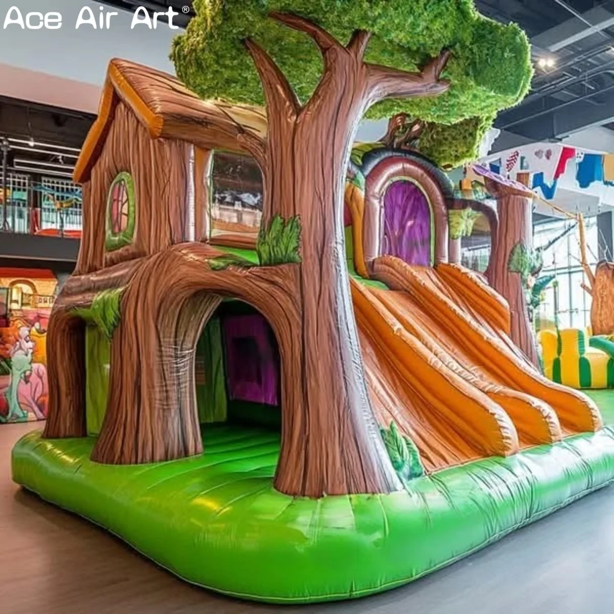 Treehouse Inflatable Bounce House with Double Slides for Kids Jungle Theme Inflatable Bouncer for Indoor Playground & Parties